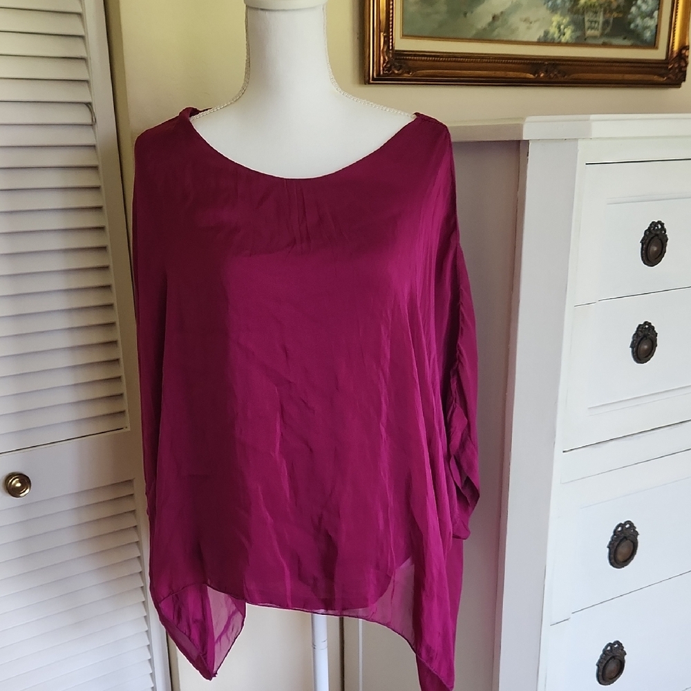 Italian Silk Dolman Fuschia Pink Top L Feminine Flowy Romantic